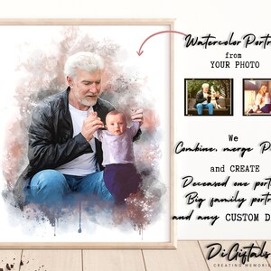 Christmas Gift, Custom Watercolor Family Portrait From Merging Multiple Photos, Add Deceased Person, Personalized Gifts, Combine Merge Photo