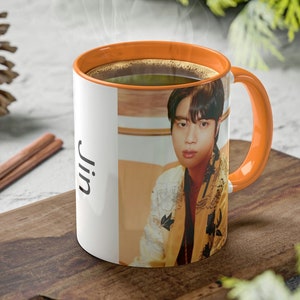 BTS Jin Colorful Mugs, BTS Kim Seokjin, 11oz Ceramic Mug, Colored Interior and Handle