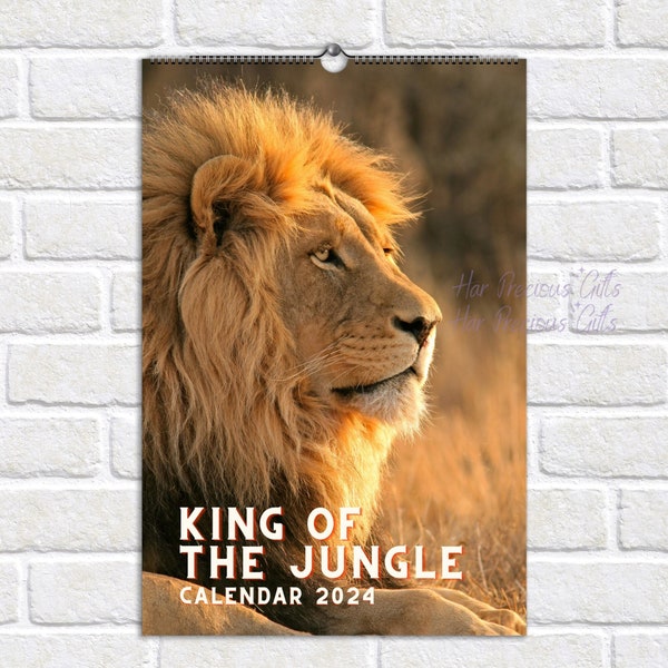 Lion Calendar 2024, King of the Jungle Calendar, 12 Premium Photos Inside, Wild Animal Calendar, Hanging Calendar for Living Room