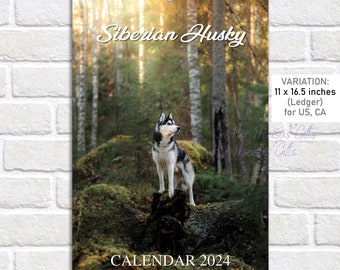 Siberian Husky, Calendar 2024, 13 Premium Siberian Husky Photos, Wall Calendar, Living Room, Starts at Monday or Sunday, Dog Calendar 2024