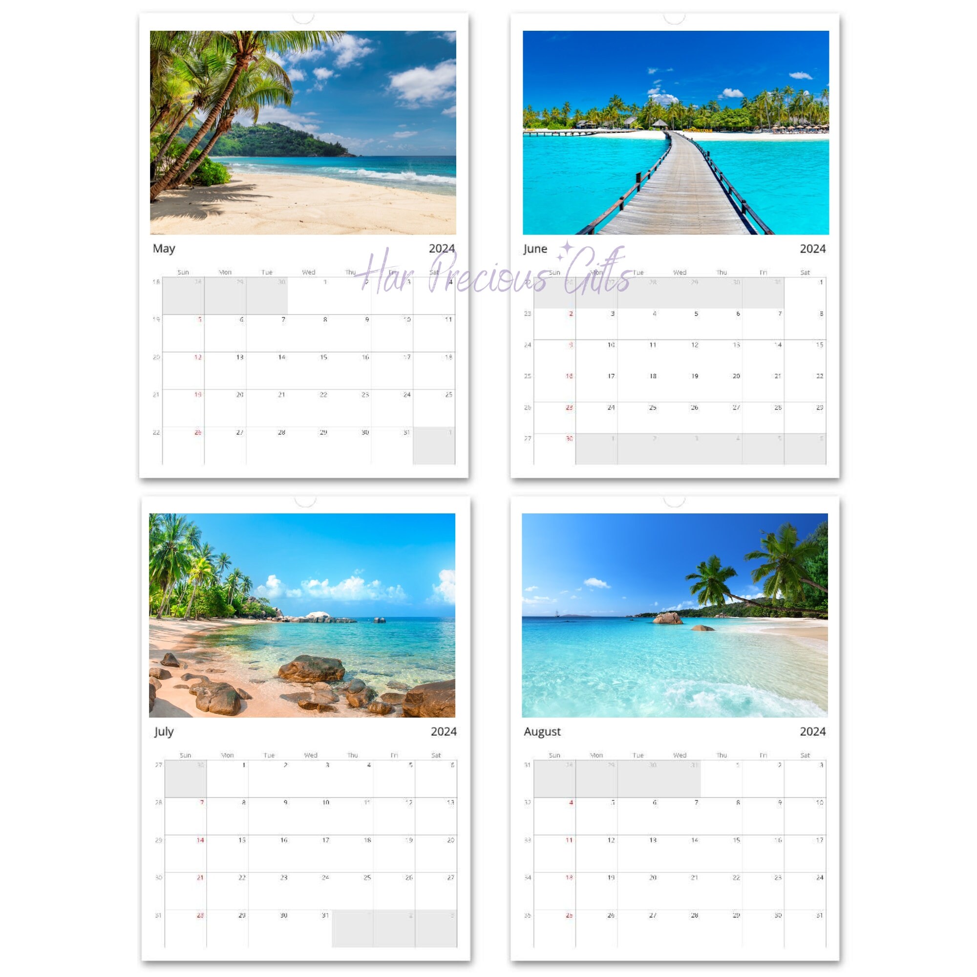 Beach Calendar 2024, 12 Premium Beach Photos Inside, Calendar 2024
