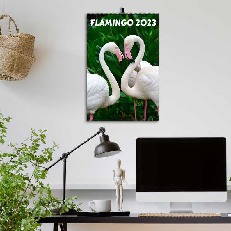 Flamingo Wall Calendar 2024 Flamingo Heart Shape Calendar Etsy