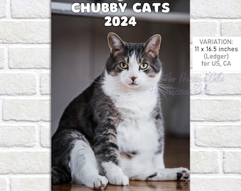 Cute Chubby Cats Calendar 2024, Premium Cat Photos Each Month, Wall Calendar, Living Room, Starts at Monday or Sunday, Cat Calendar 2024