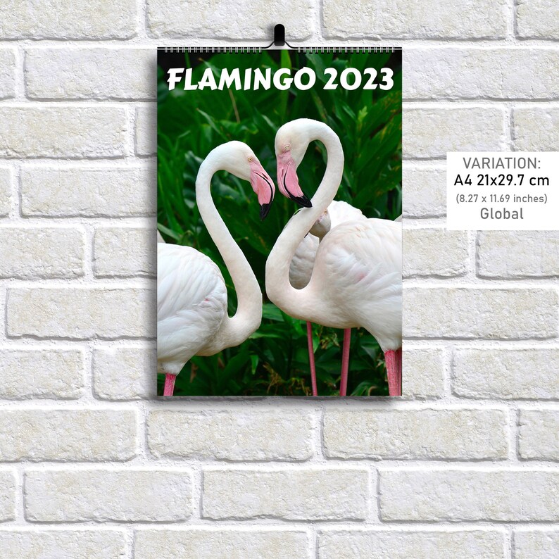 Flamingo Wall Calendar 2025 Flamingo Heart Shape Calendar Etsy
