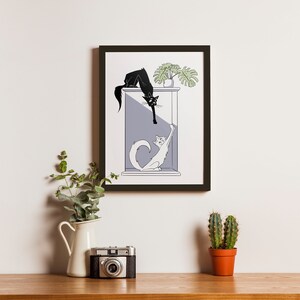da arte do gato - arte imprimível da parede - cartão postal | impressão ilustrada gato da arte | Presente para amante de gatos | Decoração de parede