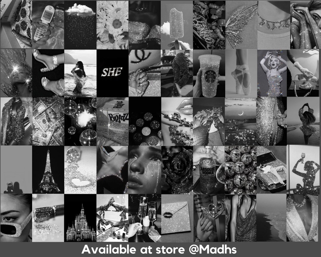 100 Glitter Black Wall Collage Kit Black Collage Dark Etsy