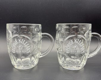 ジョージ・キリアンズ アイリッシュレッドビール 重厚なエッチング加工が施された、指紋模様の凹凸のあるガラス製マグカップ 2個セット