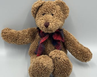 Vtg Boyd’s Bears & Friends Bears in The Attic Brown Bear Plush W/ Plaid Bow 12”