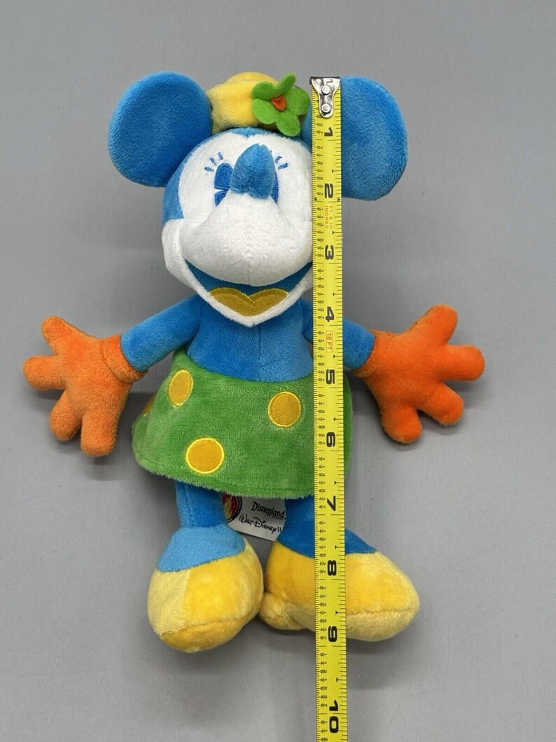 Disney Minnie Mouse Plush 9” Blue Orange Green Disneyland World Stuffed Animal image 2