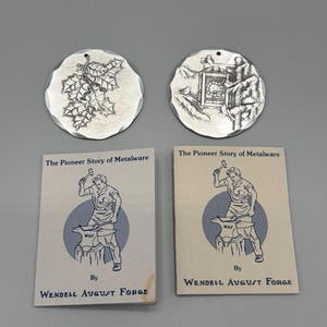 Vintage Wendell August Forge Metal Christmas Ornaments Set Of 2 From 1980 & 1984