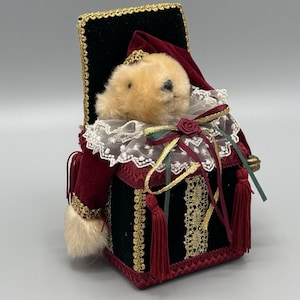 Vintage Victorian Christmas Teddy Bear Wind Up Music Box Plays White Christmas