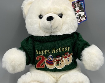 Vintage 2000 Kmart Holiday Santa Bear Plush White Christmas Bear Teddy 15”