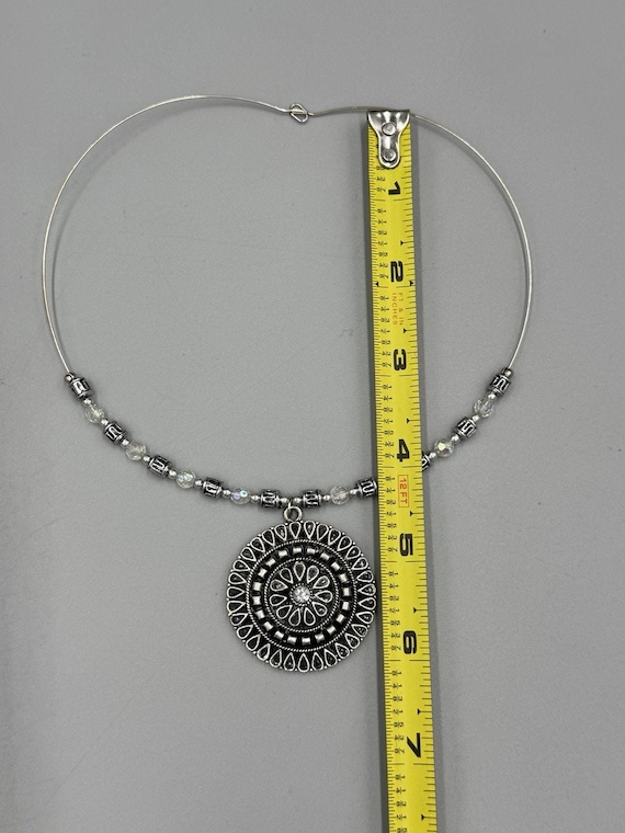 Silver Colored Statement Necklace W/ Circular Man… - image 8