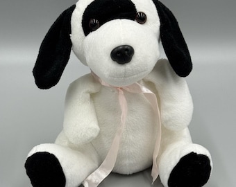 The Amusement Factory Puppy Dog Sitting Plush 9.5” Stuffed Animal Black & White