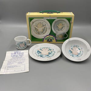 Juego de vajilla Cabbage Patch Kids de 3 piezas Royal Worcester, 1.ª edición, 1983