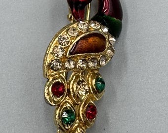 Peacock Swan Colorful Bird Rhinestone Gold Colored Lapel Pin Brooch