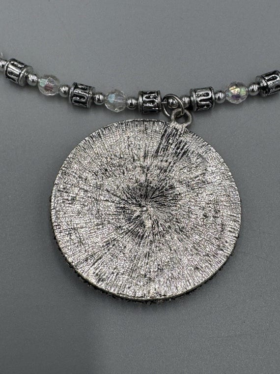 Silver Colored Statement Necklace W/ Circular Man… - image 9