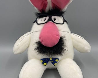 Vintage 1992 Dakin Sue Sona Harespray Bunny Rabbit Plush w Glasses Mustache