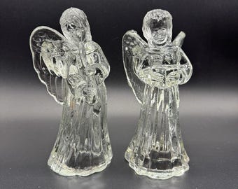 2 candelabros de cristal vintage con forma de coro de ángeles, libro de canciones y cuerno, transparentes, de 15 cm (6 pulgadas)