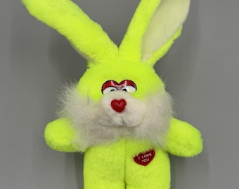 Vintage Dan Brechner klein neongeel konijn pluche 8-inch knuffeldier