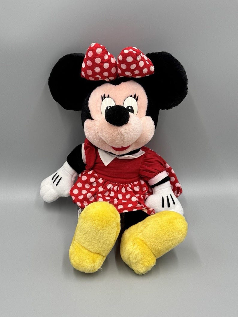Vintage Disney Polka Dot Dress Minnie Mouse Plush 15” Stuffed Doll READ DETAILS image 1