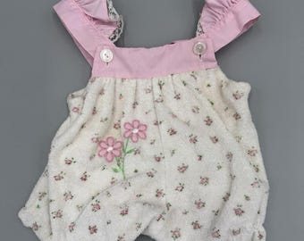 Vintage Tiny Tots Originals Girls 3-6 Months One Piece Pink Flower Romper READ DETAILS