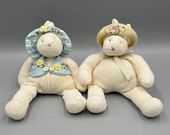 Vintage HALLMARK Bunnies by the Bay Gosedjur Kaniner Baylee & Buttercup Set 25 cm
