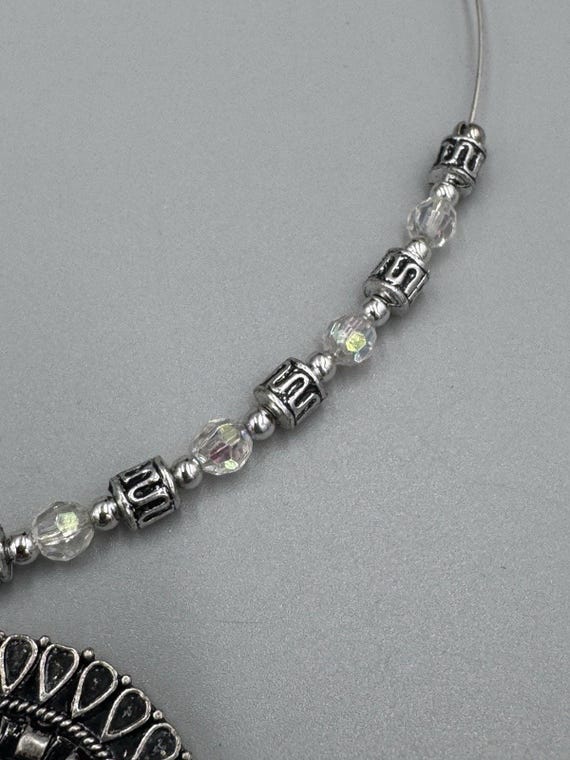 Silver Colored Statement Necklace W/ Circular Man… - image 6