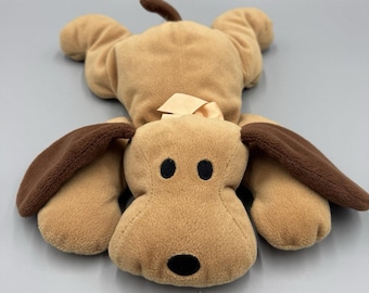 Vintage Ty Pillow Pals Woof Hunden Brun Plyschvalp 1994 Gosedjur 33 cm