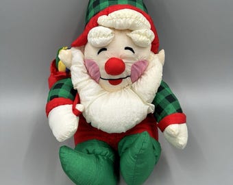 Vintage Nylon 12 Inch Christmas Stuffed Santa Claus Doll Carrying Toy Gift Bag