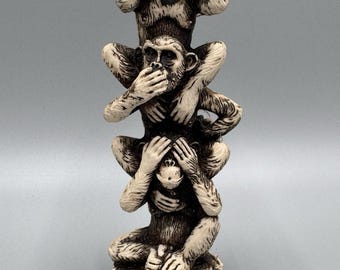 Three Wise Monkeys Resin Statue-Hear No Evil-See No Evil-Speak No Evil 7” Decor