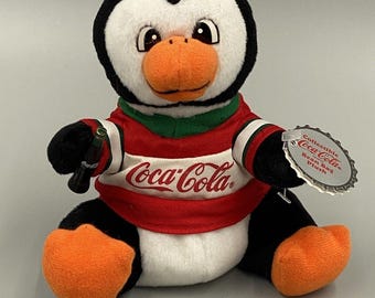 COCA-COLA Collectible 6” Penguin Coke Holding Bottle 6” Bean Bag Plush Vtg 1999
