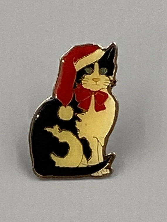 Vtg 1984 Schmid Kitty Cat Wearing Santa Hat Lapel 