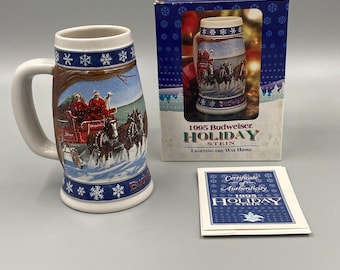 Boccale da birra Budweiser in ceramica per le feste del 1995 con certificato di autenticità