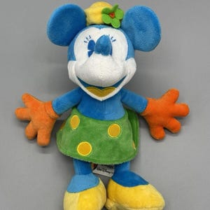 Disney Minnie Mouse Plush 9” Blue Orange Green Disneyland World Stuffed Animal image 1