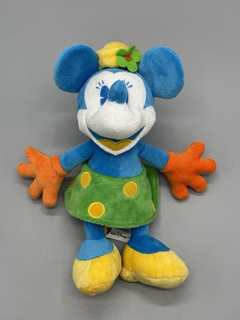 Disney Minnie Mouse Plush 9” Blue Orange Green Disneyland World Stuffed Animal image 1
