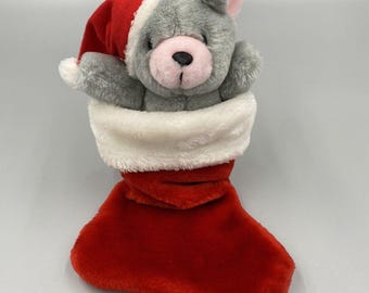 VTG 1989 Christmas America Wego 14 ”Weihnachtsstrumpf mit grauem Teddybär im Inneren