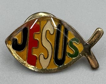 Vintage Jesus Fish Enamel Collectible Christian Religious Lapel Pin
