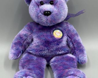 Vintage 2001 Ty Clubby Beanie Buddies Purple 14” Bear