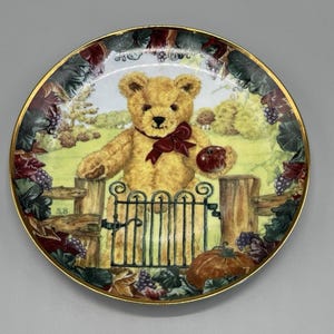 Franklin Mint TEDDY&#39;S FIRST HARVEST Teddy Bear Plate 24k Border No Box