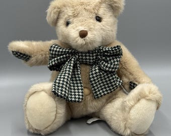 Caltoy Belly Button Teddy Bear Plush Houndstooth Bow Tie 11” Stuffed Animal