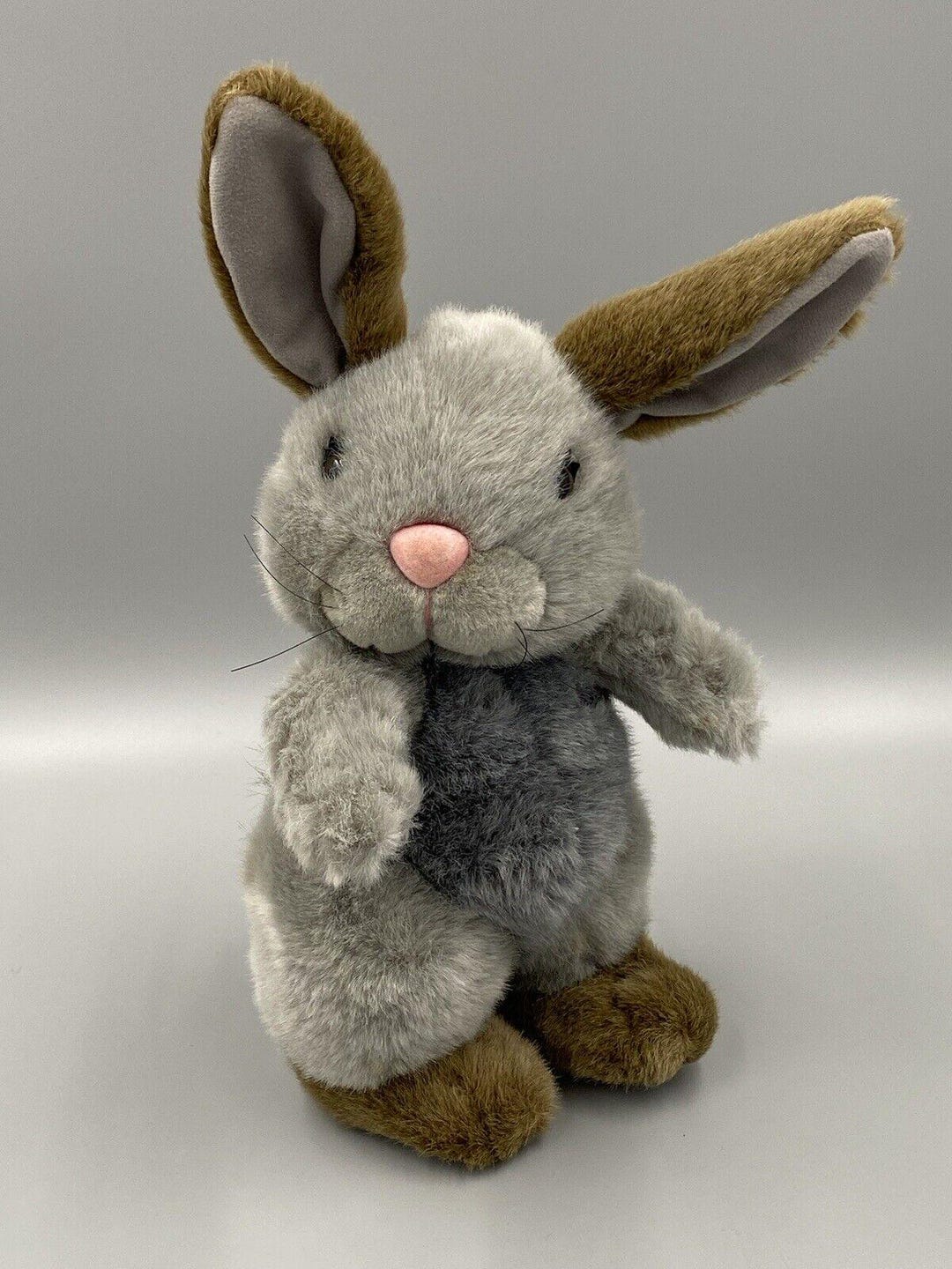 Gray & Brown Bunny Rabbit Plush Tall Ears Pink Nose Fluffy Tail SKM 12 ...