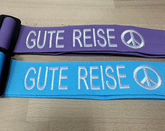 Personalisierter Koffergurt bestickt mit Text und Symbol, Gepäckgurt, Kofferband individuell verstellbar, robust und sicher Ostergeschenk,