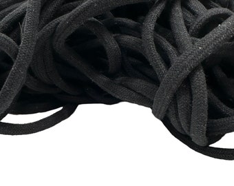 Cotton cord soft 10 mm, colour: black, natural fabric non-chemical, organic 100 % cotton, ; High quality,