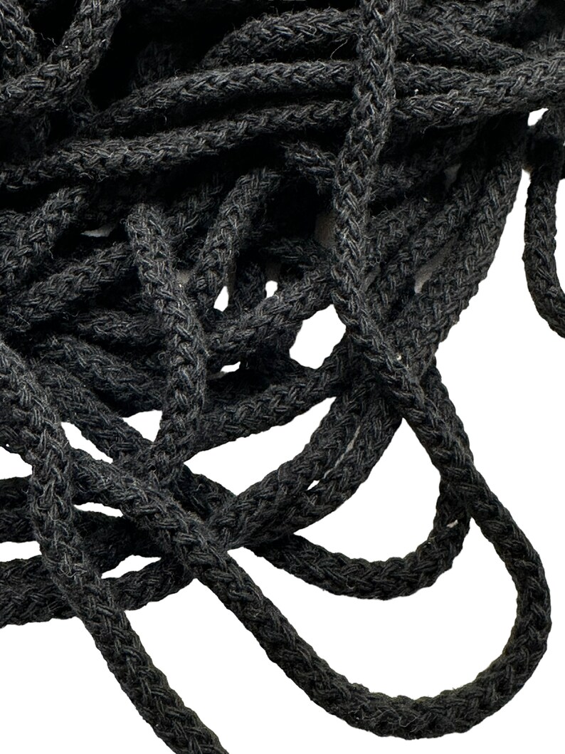 Cotton cord soft 5 mm, colour: black, natural material, non-chemical, organic 100% cotton, High quality, image 1