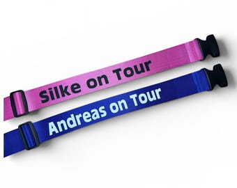 Personalized luggage strap with name, adjustable safety strap, gift idea for holidays, honeymoons & travel groups