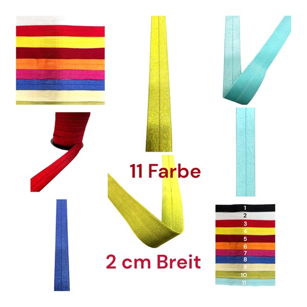 Folding rubber 2 cm wide, elastic, soft binding, bias binding, 1 meter or 5 meter folding rubber.