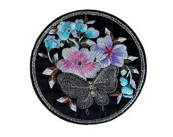 Patch, iron-on motif, iron-on image, appliqué, flowers, round 10 x 10 cm