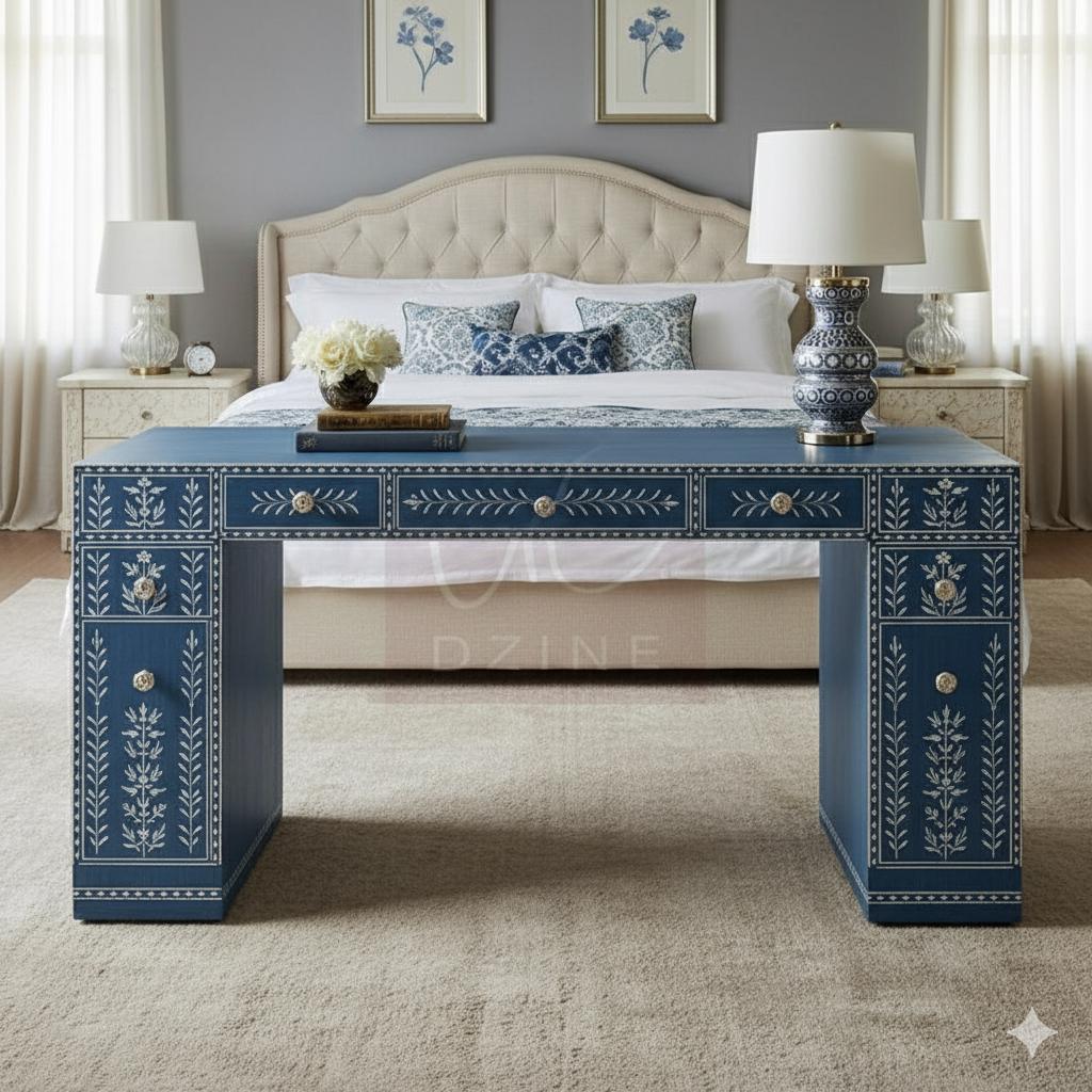 Handmade Blue Bone Inlay Desk | Bohemian Entryway Console Table - Etsy