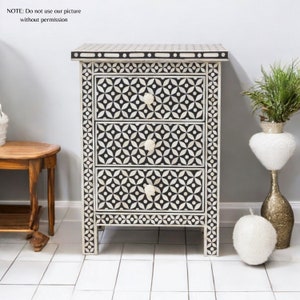 Bone Inlay Bedside Nightstand, Handmade Bedside Table